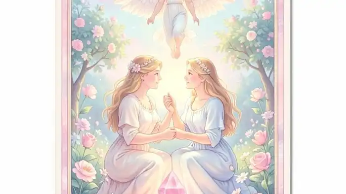 Влюбленные чувства таро изображение карты с ангелом и парой в саду