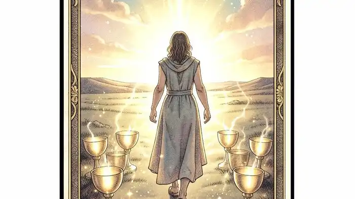 Восьмерка Кубков на деньги таро иллюстрация