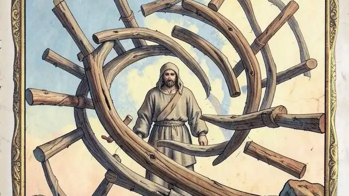 Восьмерка Жезлов чувства таро — карта внутреннего напряжения, неподвижного человека в центре движущихся жезлов