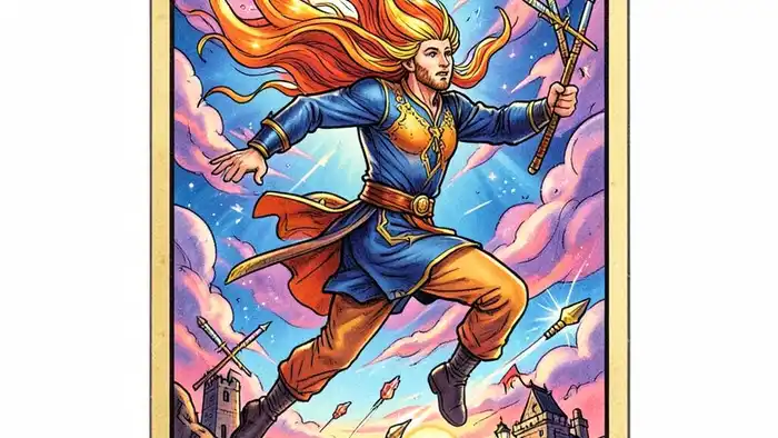 Восьмерка Жезлов карта дня таро иллюстрация