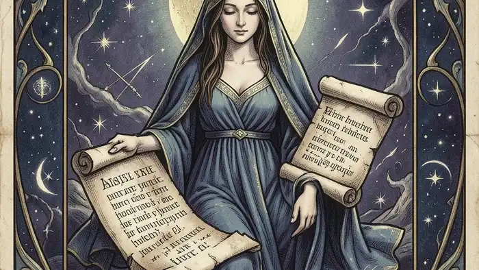 Жрица архетип таро — изображение карты Таро с вуалью и лунным светом