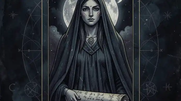 Жрица характеристика таро — иллюстрация карты Таро с вуалью и луной