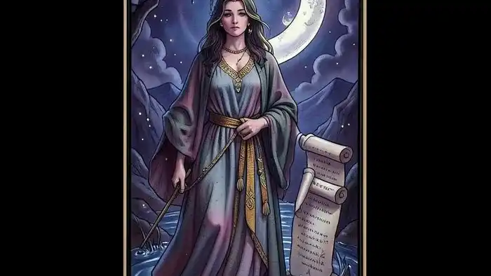 Жрица характеристика таро — иллюстрация карты Таро с луной и водой