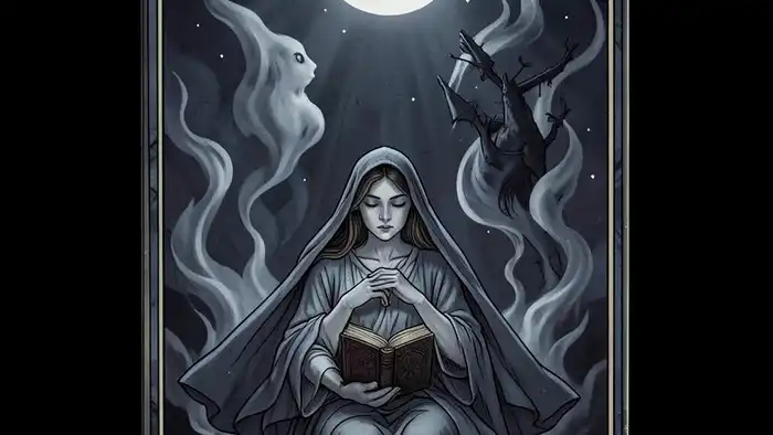 Жрица перевернутый таро иллюстрация