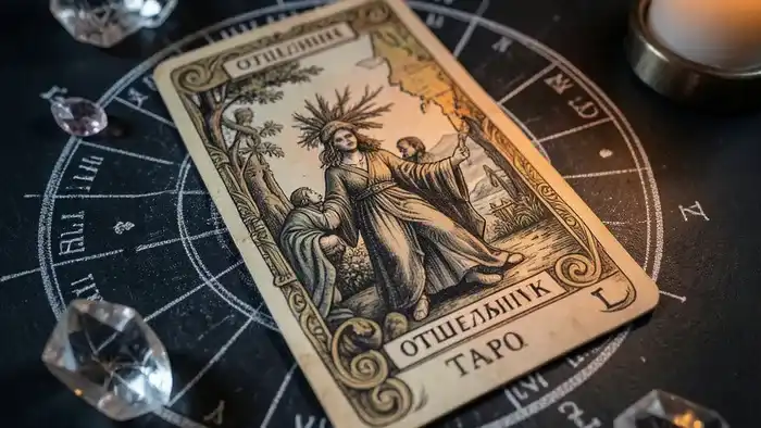 Зодиакальный расклад Таро на лень: карта Отшельник на фоне астрологического круга как символ диагностики причин апатии