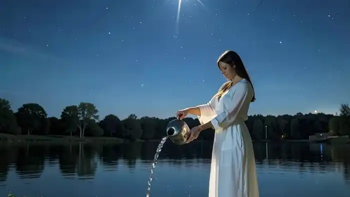 Звезда архетип таро — женщина льёт воду под звёздным небом