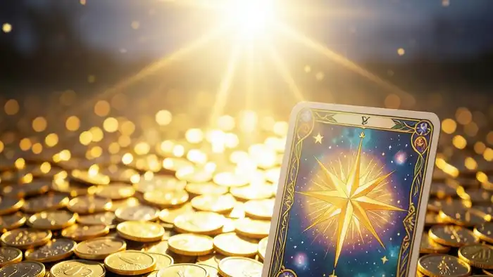 Звезда на деньги таро — изображение звезды над рекой монет