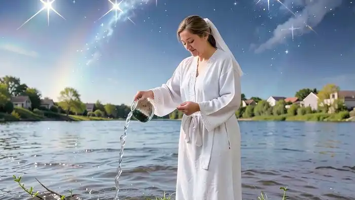 Звезда ситуация таро — архетип исцеления, женщина с чашами, льющими воду в землю и небо, семь звёзд, ирисы