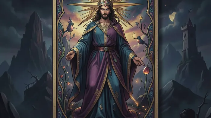 Звезда Таро — толкование карты с символами надежды и духовного обновления в ночном пейзаже